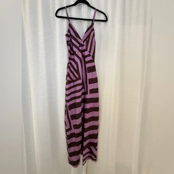 Nasty Gal Purple Satin Abstract Stripe Maxi Slip Dress | NWT Size 4 - Picture 7 of 14